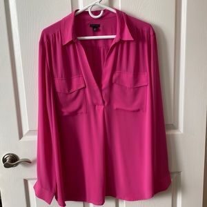 Ann Taylor Bright Pink Camp Shirt Blouse